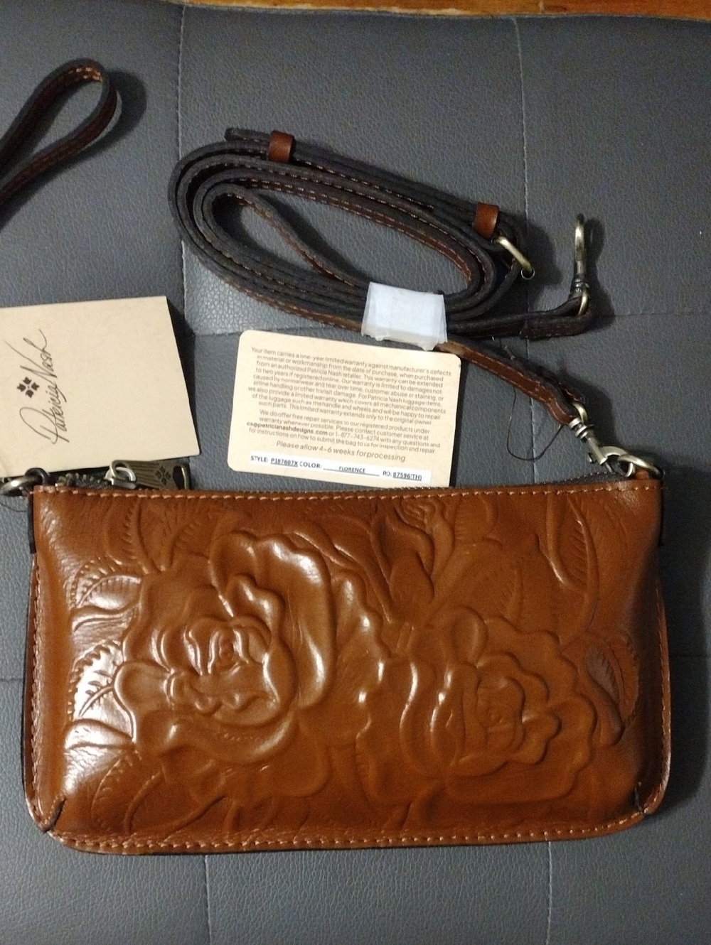 Patricia Nash Embossed Floral Leather Crossbody - Brown